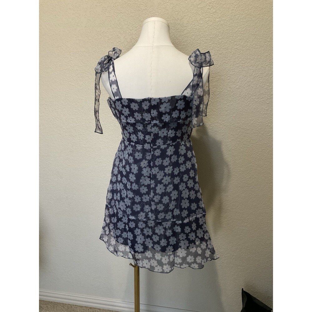 Women’s, Short Dress, Tie Shoulders, Navy Blue, Light Blue Flowers, Size: S - Picture 2 of 9